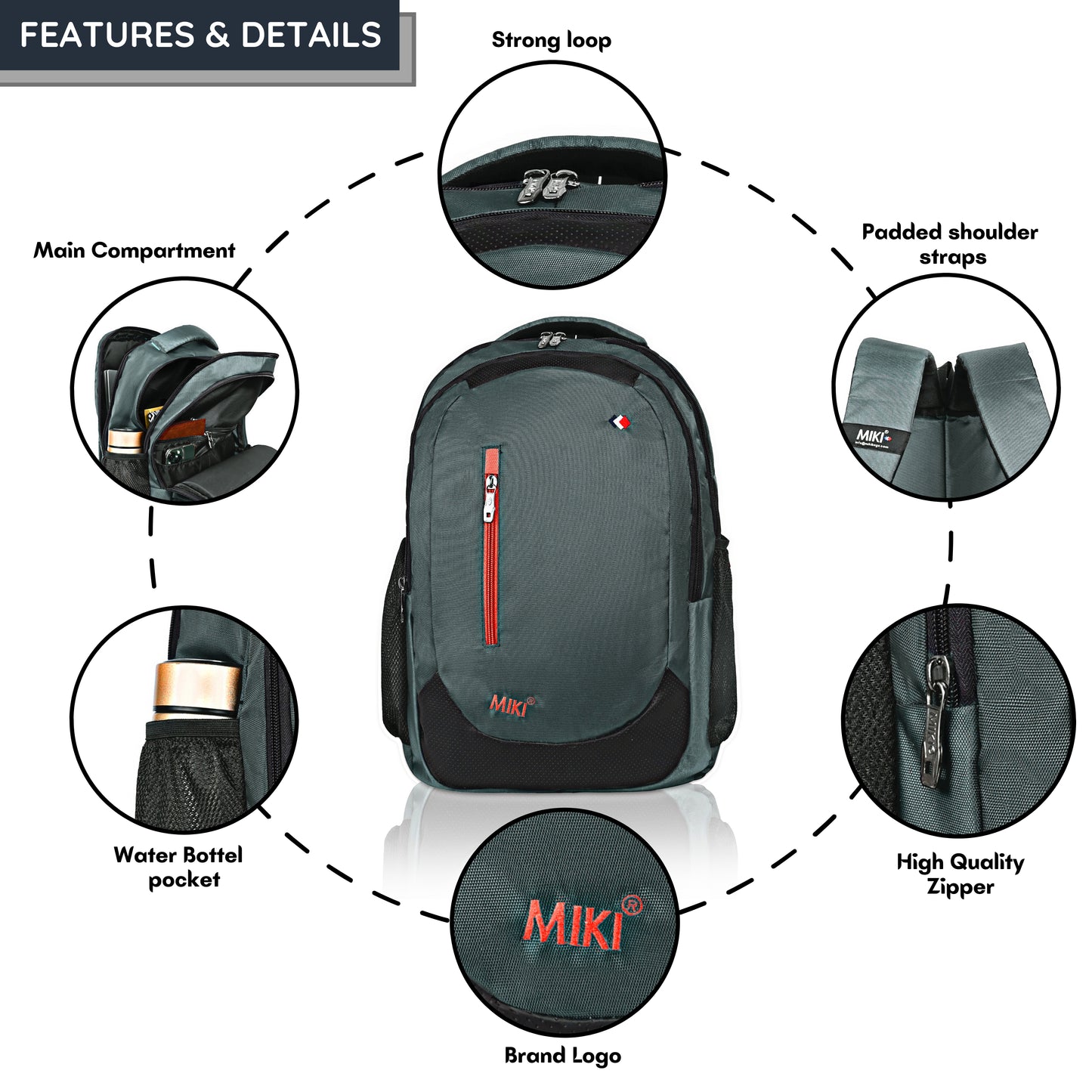Miki Navy Blue Laptop Backpack for Men & Women | Water-Resistant & Lightweight | Office, College & Travel Bag