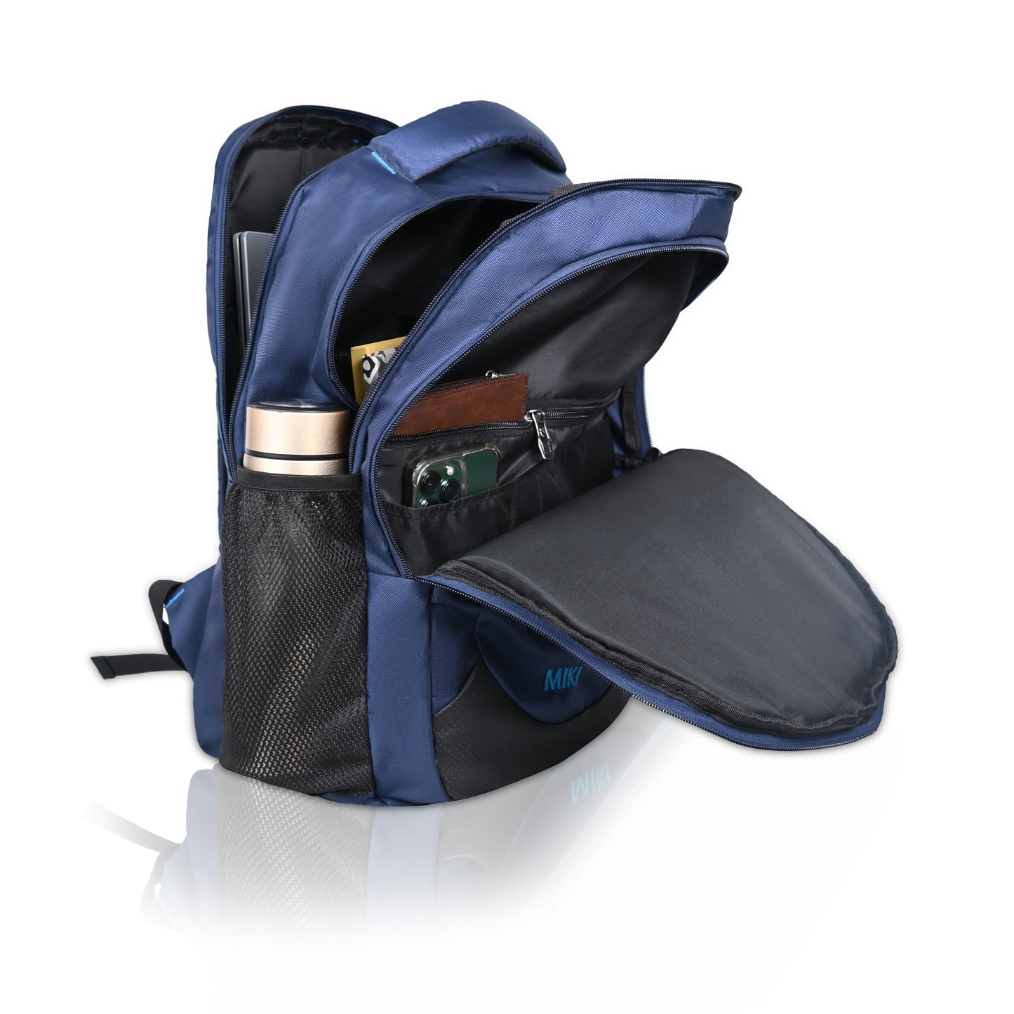 Miki Navy Blue Laptop Backpack for Men & Women | Water-Resistant & Lightweight | Office, College & Travel Bag