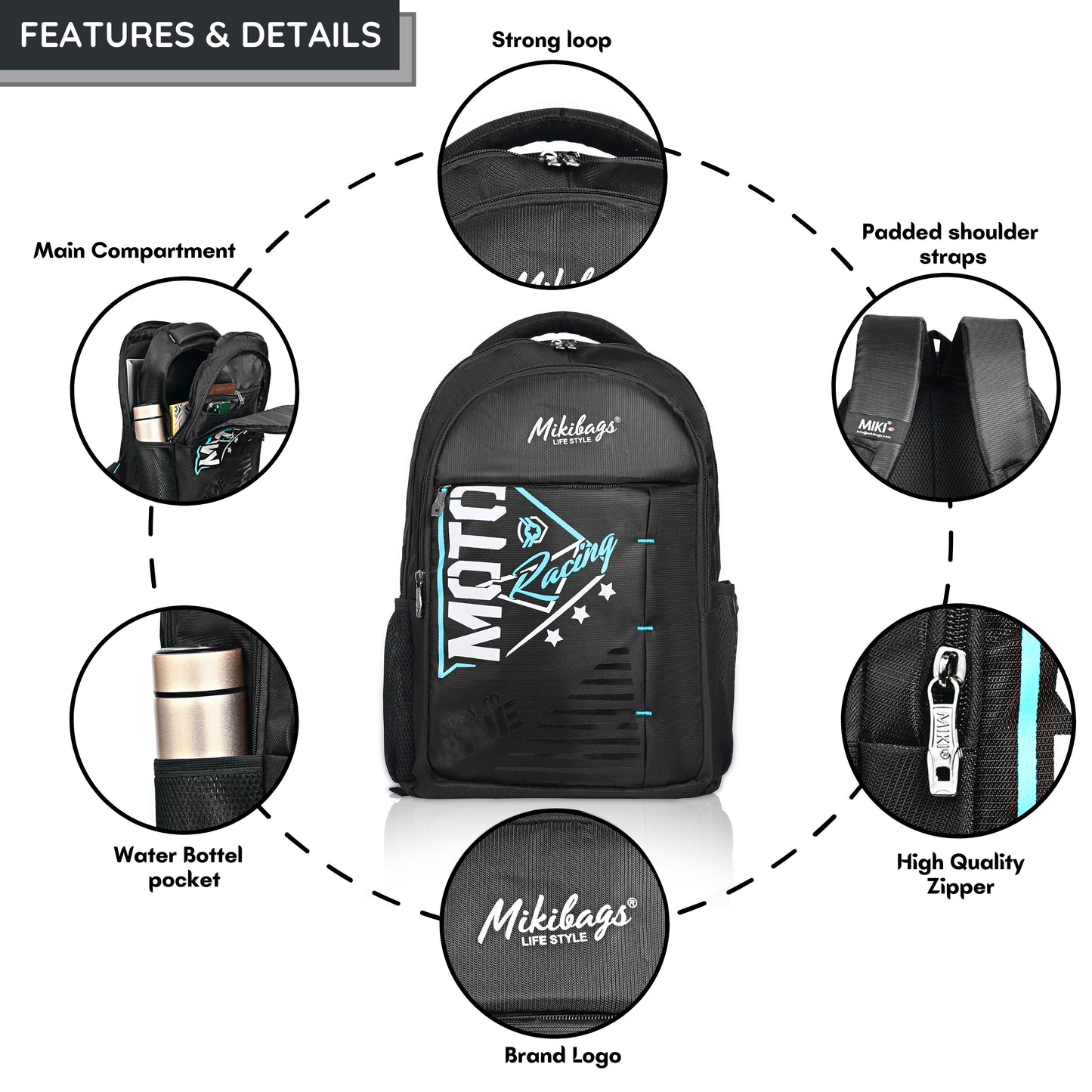 Miki Moto Racing Theme School & College Backpack – Stylish, Durable & Comfortable